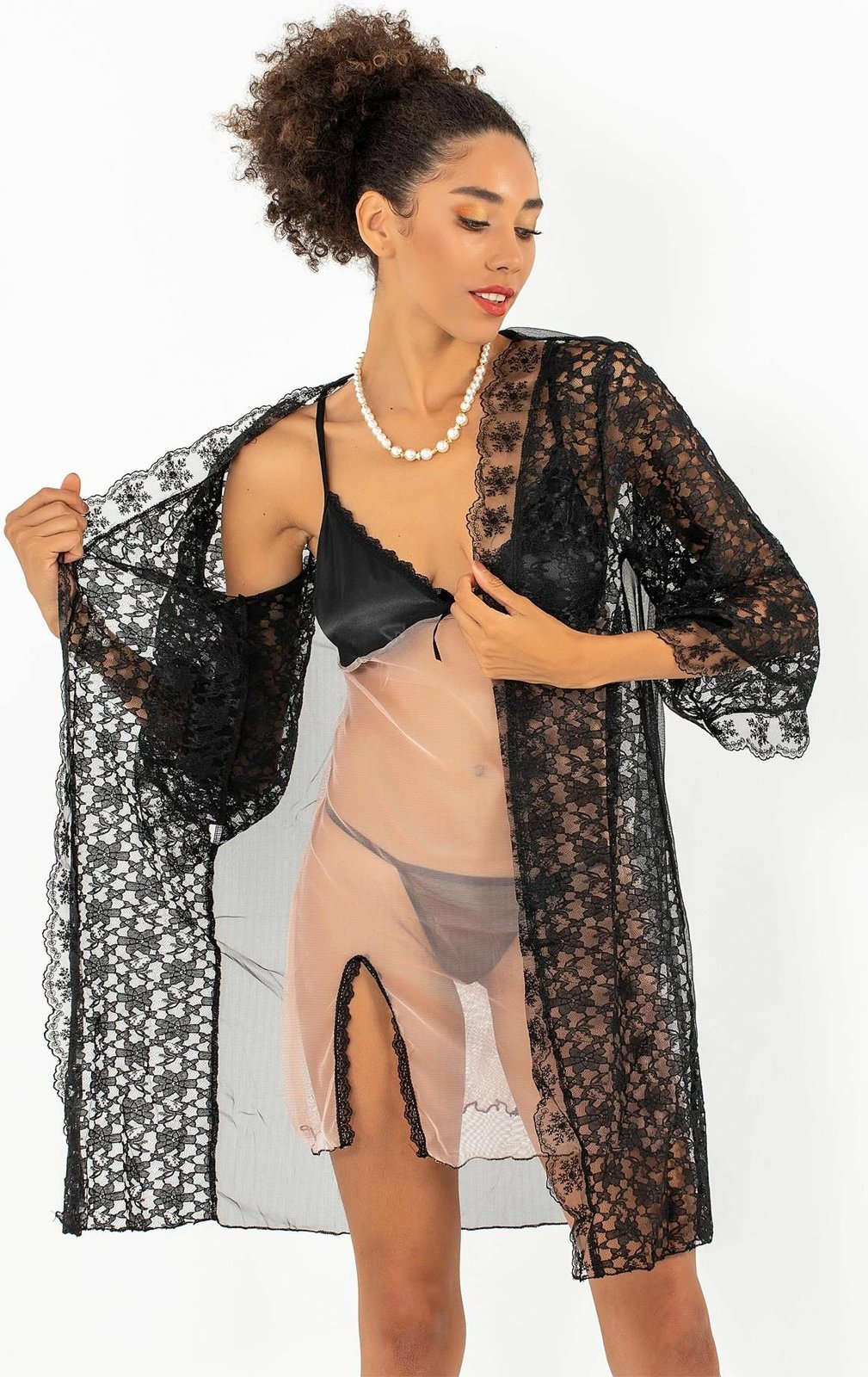 Set fustan nate me peniuar, Jumeon, 011-008009, ngjyrë salmon