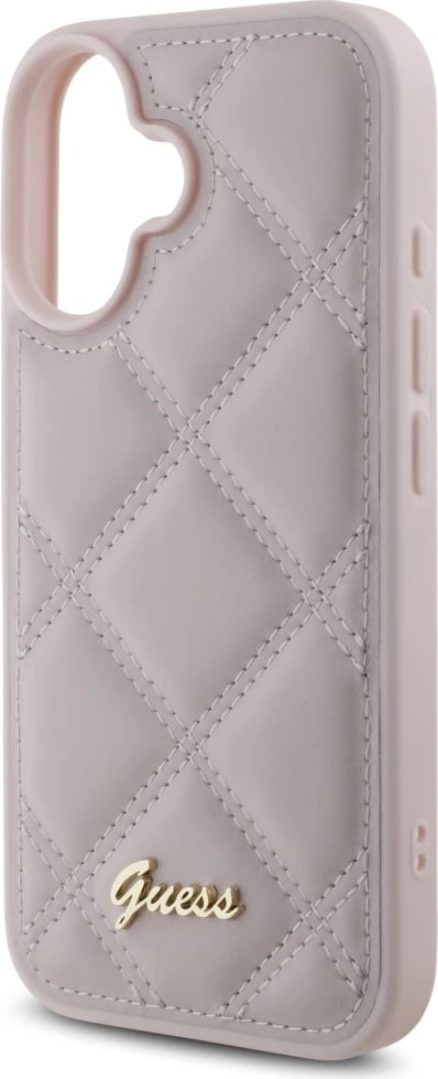 Mbështjellës Guess Quilted Metal Logo për iPhone 16, Rozë Mbështjellës Guess Quilted Metal Logo për iPhone 16, Rozë