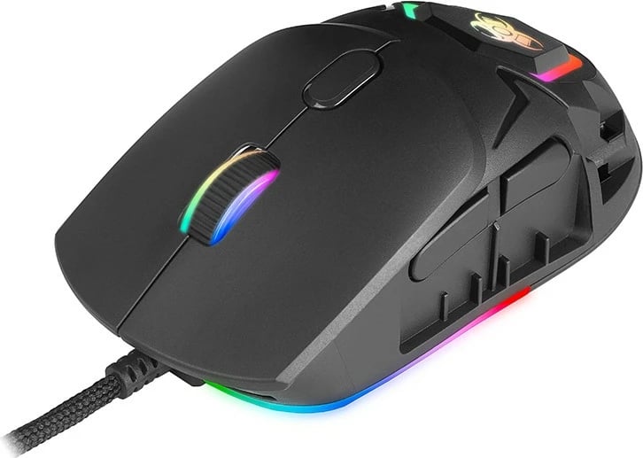 Maus Tracer Gamezone Neon RGB 12400 DPI, 7 butona, USB, i djathtë, kabllo 1.8 m, i zi, me 3 kapakë S/M/L