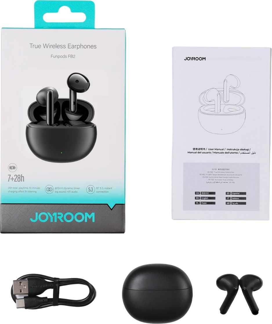 Kufje wireless Joyroom Funpods JR-FB2, Bluetooth 5.3, IP54, të zeza