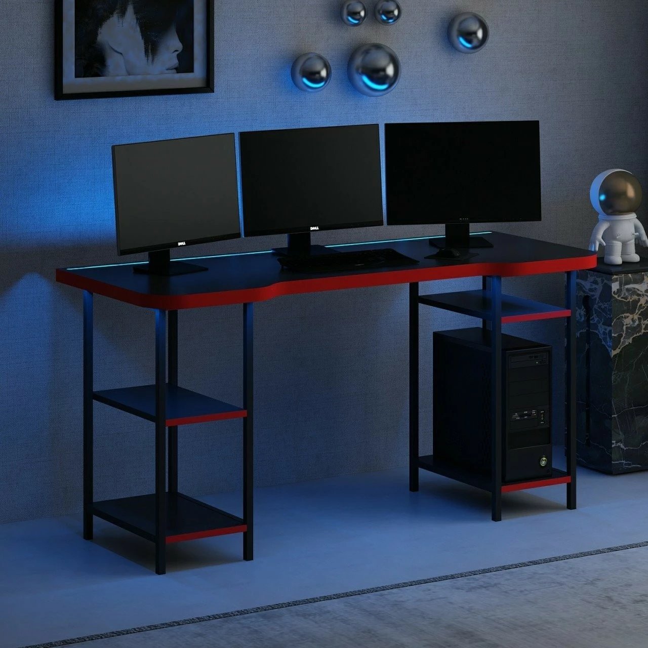 Tavolinë gaming Skye Decor, Phoenix 4, e zezë-kuqe