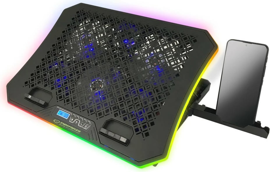 Cooling pad Esperanza EGC109, për laptop deri 19", LED RGB, 2 USB, E zezë