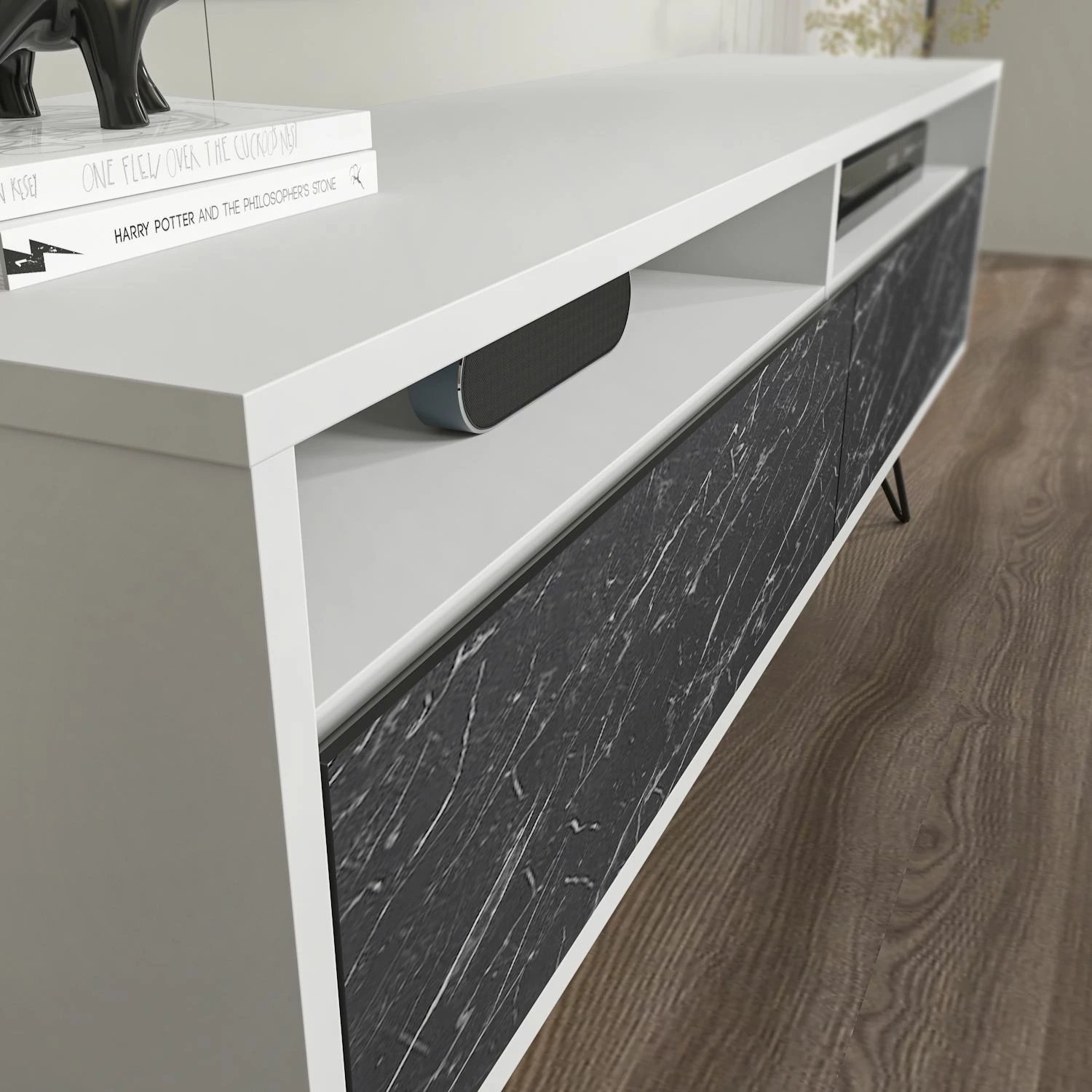 Komodë TV Skye Decor, e bardhë, e zezë