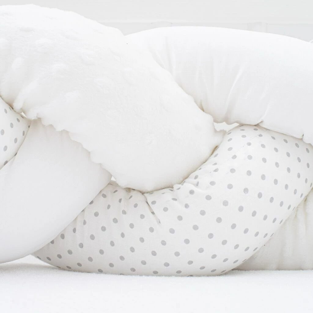 mbrojtëse e thurur për krevat bebe, New Baby, Minka & Dot, 210x18x10 cm, gri