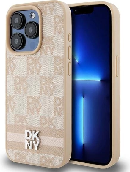 Mbështjellës DKNY Checkered Mono Pattern & Printed Stripes për iPhone 15 Pro Max, rozë