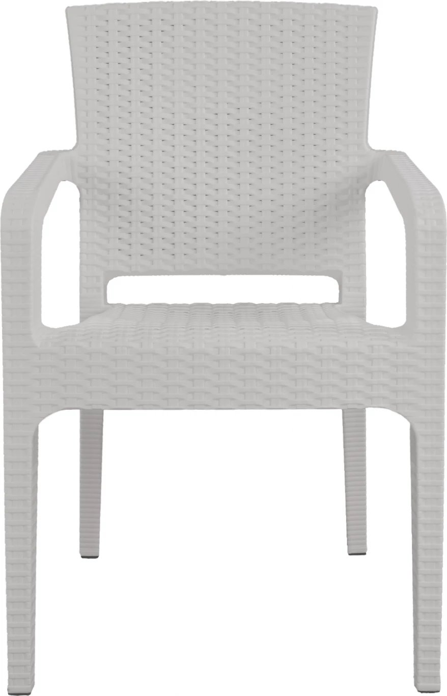 Karrige me krahë polipropileni, dizajn ratan, ngjyrë e bardhë, FH5590.04, 58x55x87 cm