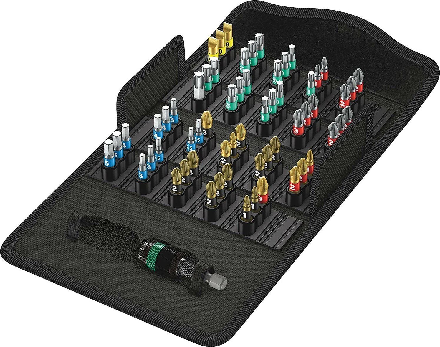 Set bitash Wera 61 copë, me adapter, mbajtës bitash, kuti tekstili