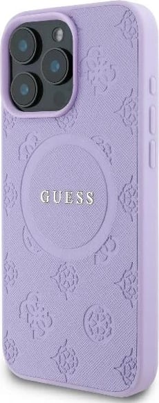Mbështjellës Guess Saffiano Peony Classic Logo MagSafe për iPhone 16 Pro, Vjollcë
