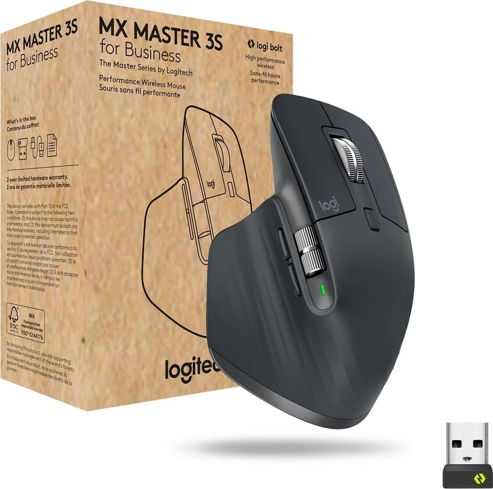 Maus Logitech MX Master 3s për biznes, RF Wireless + Bluetooth, 8000 DPI, Grafit