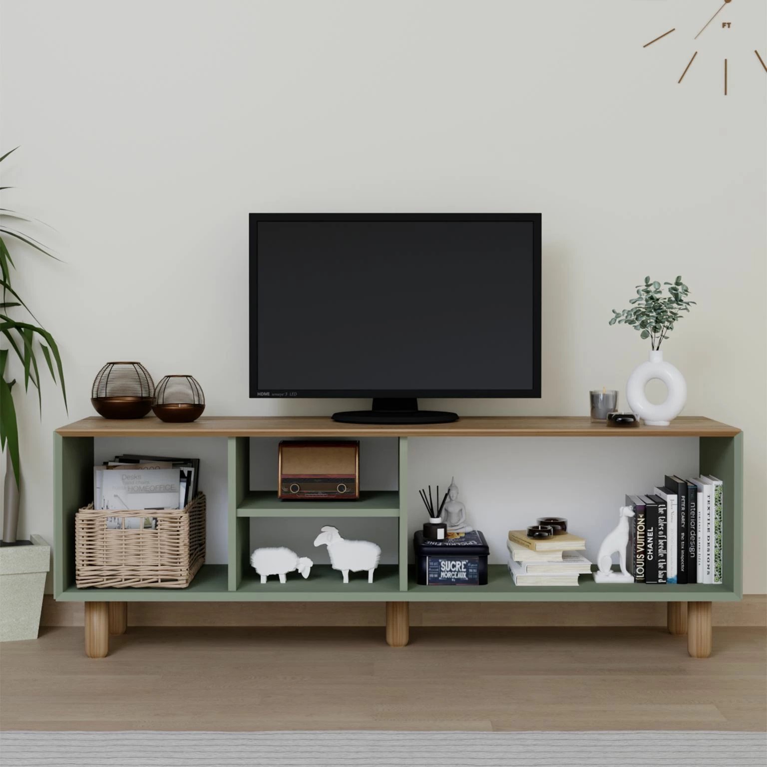 Komodë TV Skye Decor, stil bohemian, ngjyrë e gjelbër, 1600-84