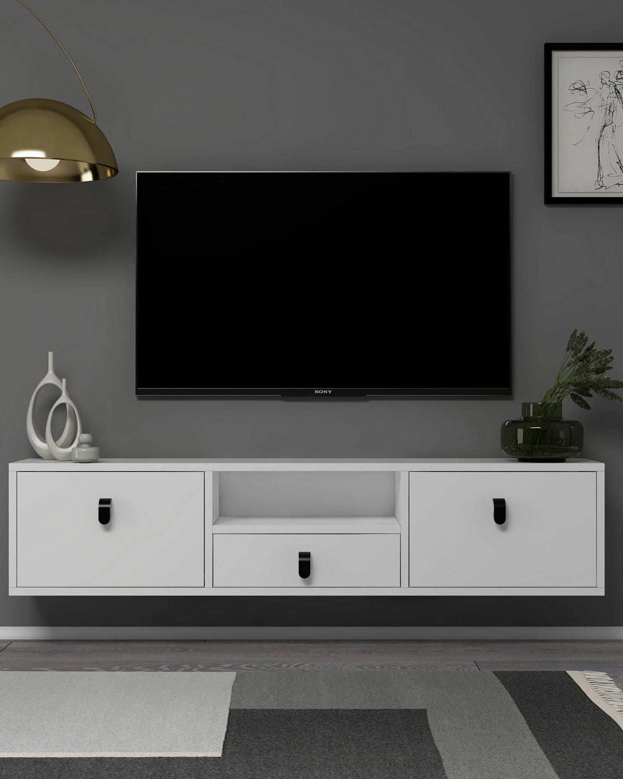 Mbajtës televizori, ngjyrë e bardhë, Skye Decor, 1309-DROP-1