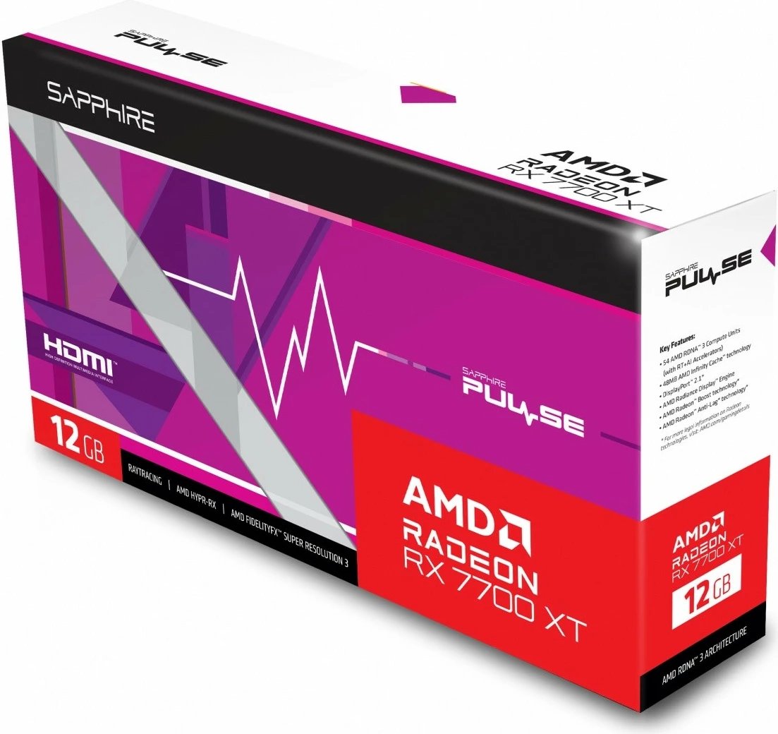 Kartelë grafike Sapphire Radeon RX 7700 XT Gaming 12GB GDDR6, PCI-E 4.0, 2DP/2HDMI, e zezë