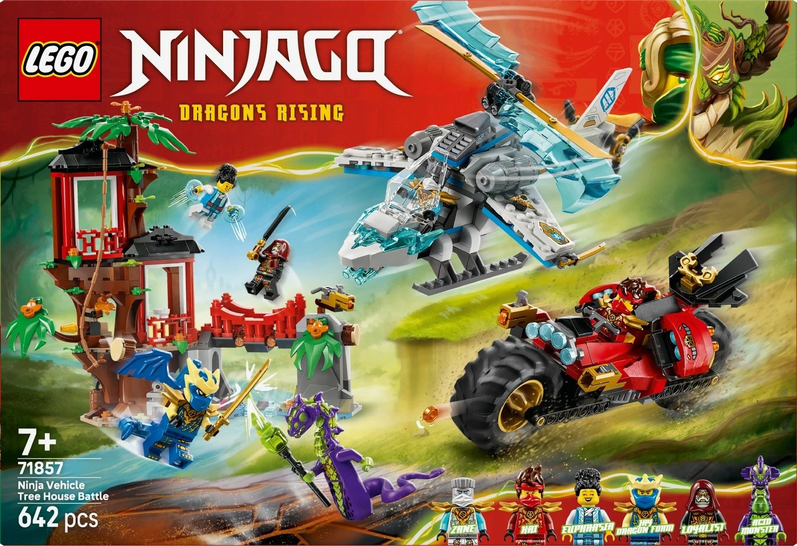 Set ndërtimi, LEGO NINJAGO, 71857 Ninja Battle: Treehouse with Vehicles, 642 pjesë, 6 minifigura, 7+