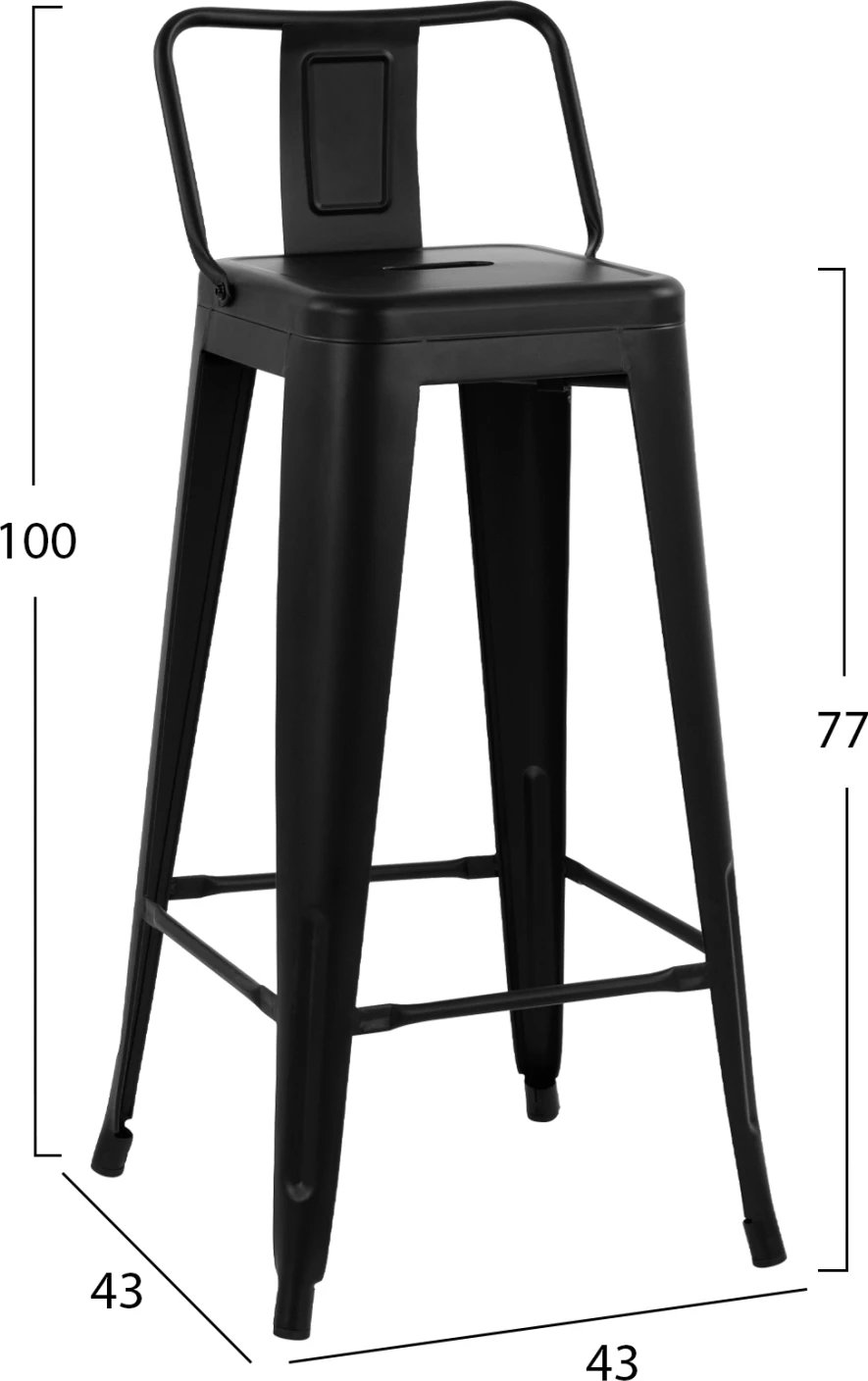 Karrige për bar me mbështetëse MELITA-PRO FH8643.42 metalike, ngjyrë e zezë mat, 42x42x100Hcm