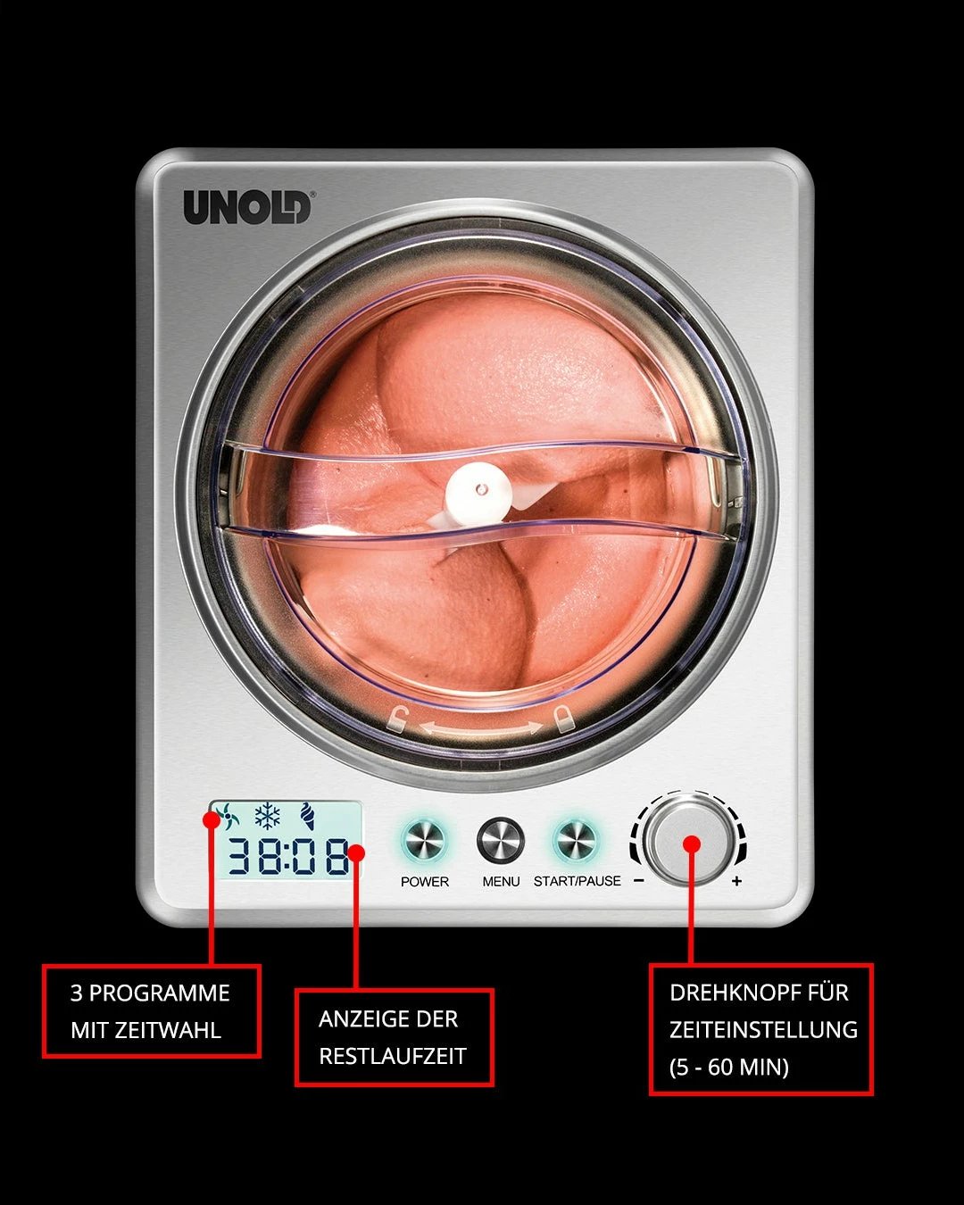 Aparat për akullore UNOLD 48872, Kompresor, 2 L, LCD, Inox