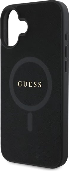 Mbështjellës Guess Saffiano Classic Logo MagSafe për iPhone 16, i zi Mbështjellës Guess Saffiano Classic Logo MagSafe për iPhone 16, i zi