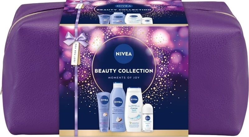 Set për kujdes trupor Nivea Beauty Collection për femra, 250ml shower gel, 250ml body milk, 100ml hand cream, 50ml roll-on antiperspirant