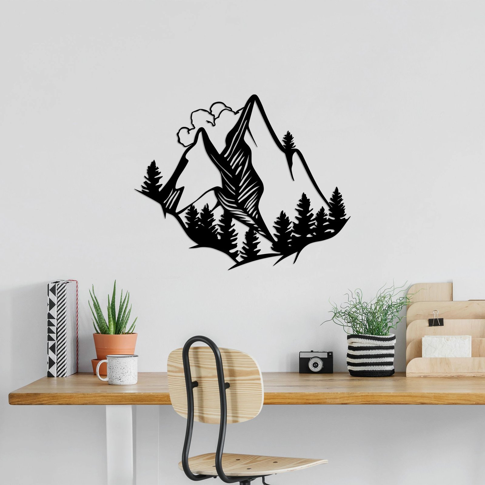 Aksesor dekorativ metalik për mur, pamje mali, Wallity, 57x70cm