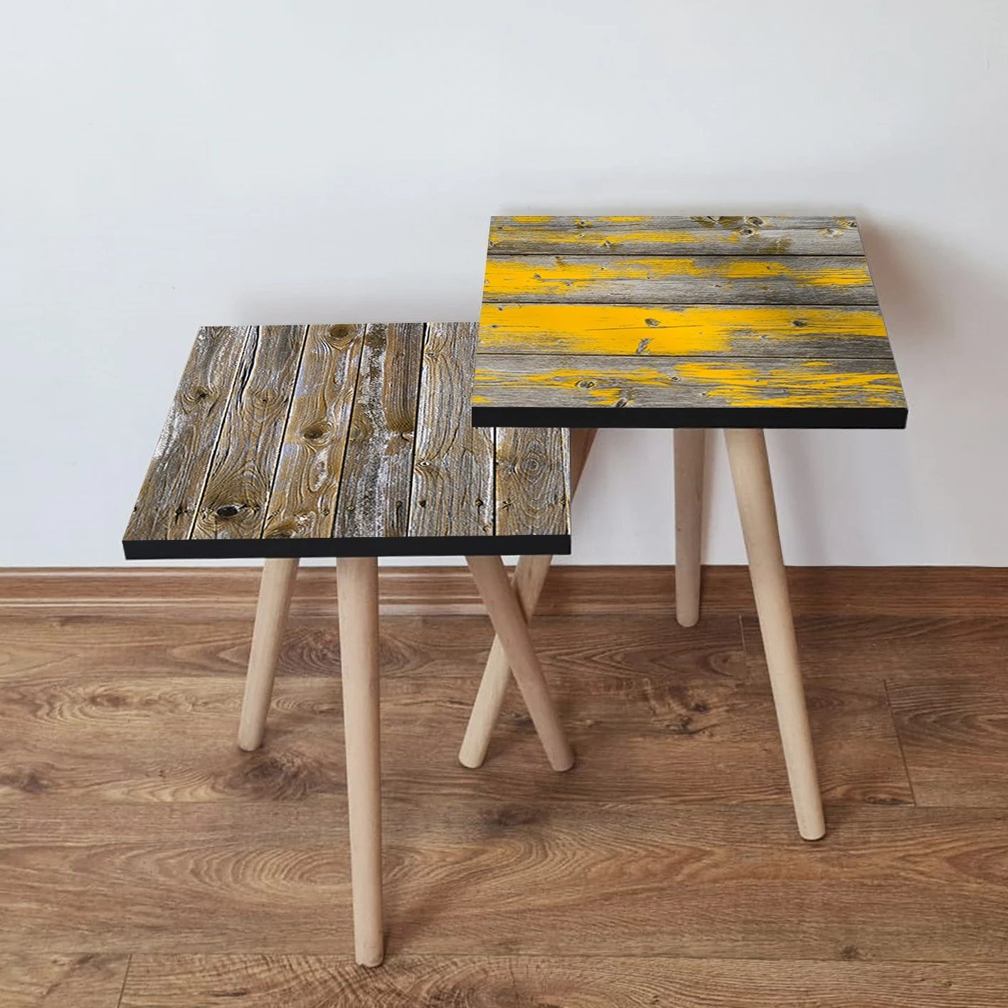 Set tavolinash të vendosshme, Skye Decor, 2 copë, kafe, gri, e verdhë, 2Shp478