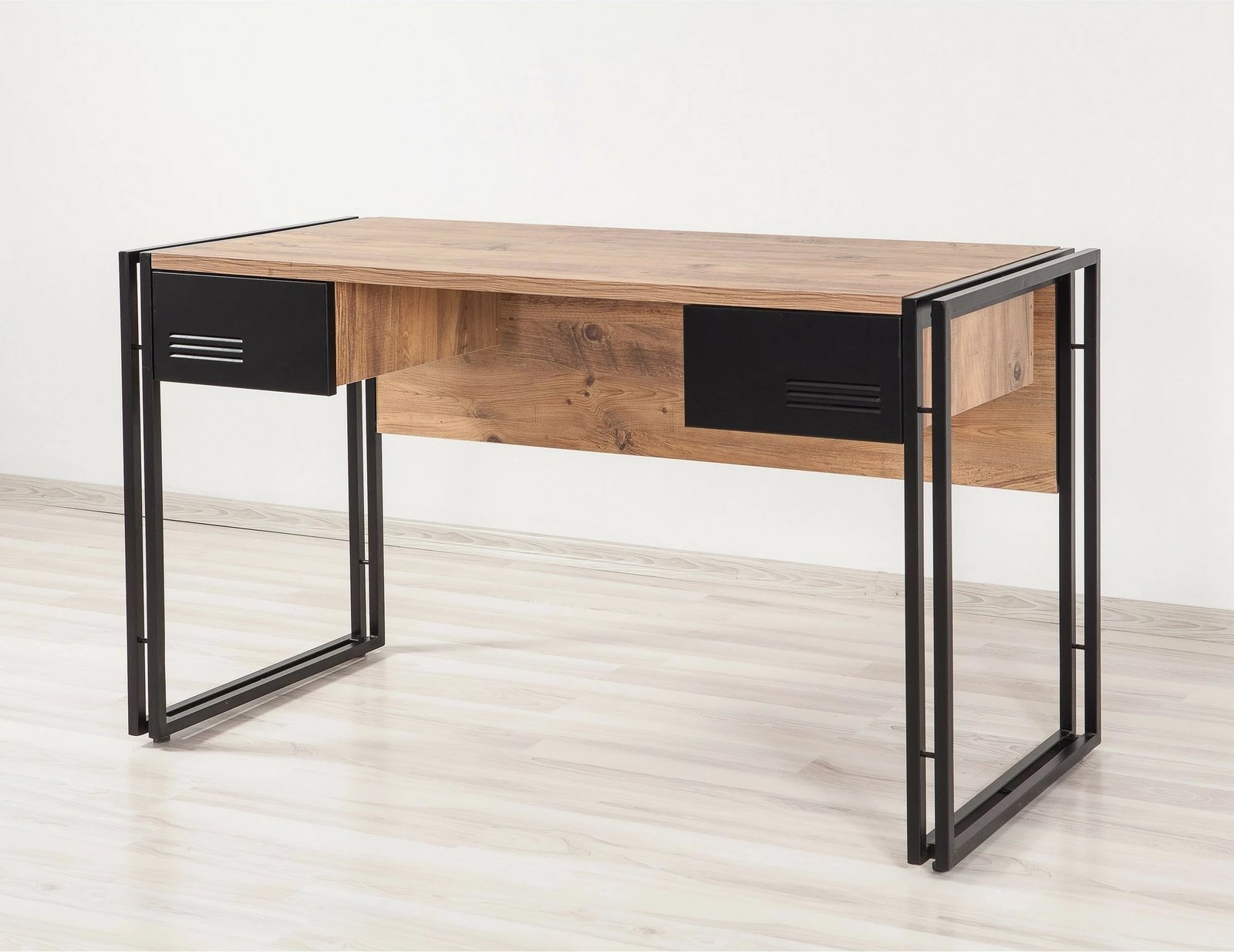 Tavolinë pune Cosmo Siesta, ngjyrë Atlantic Pine dhe e zezë, 139x75x60cm, 2 sirtarë