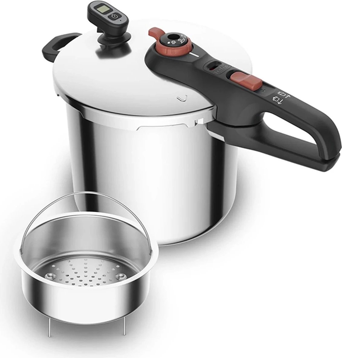 Tenxhere me presion Tefal P2594401 8 L me tajmer të heqshëm magnetik, çelik inox, ngjyrë argjendi