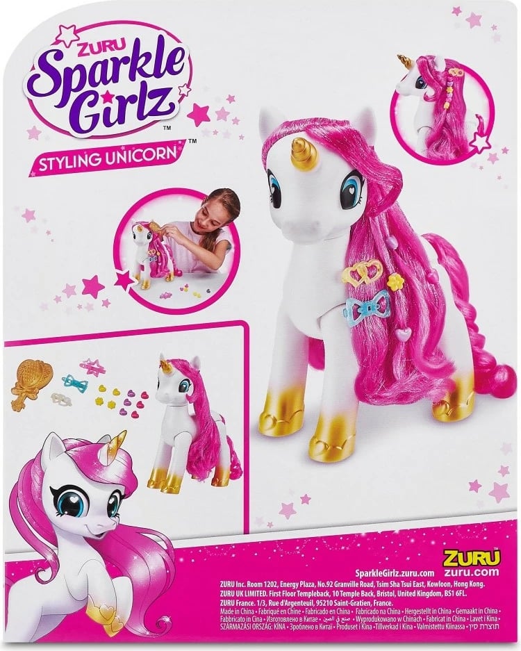 Set figurina unicorn Sparkle Girlz ZURU, 12 copë, plastikë, rozë/vjollcë