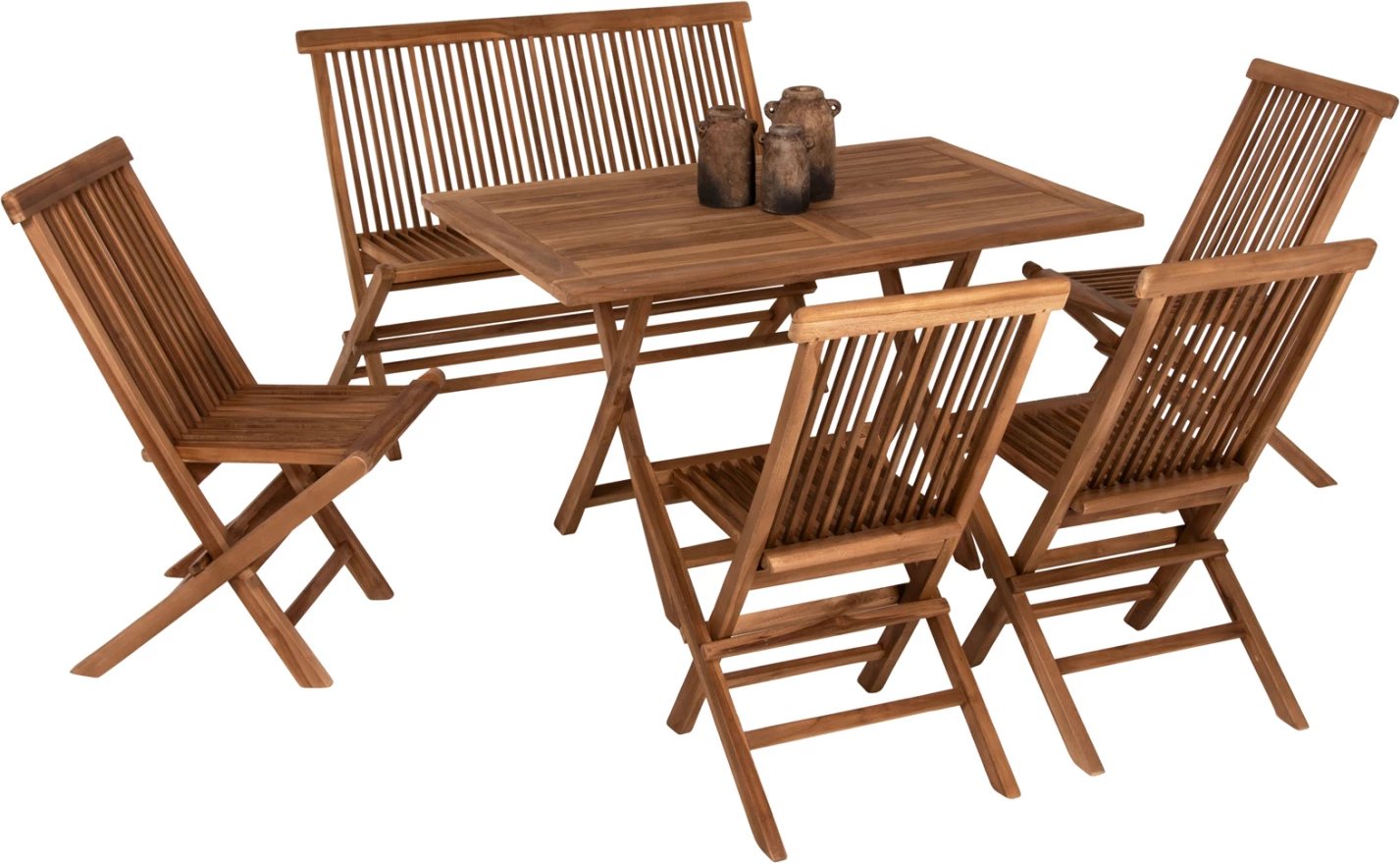 Set tavoline me karrige për terasë, 6 copë, Kendall FH11954, dru teak, ngjyrë natyrale