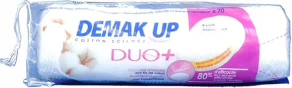Disqe pambuku për heqje grimi Demak Up DUO+ 70 copë
