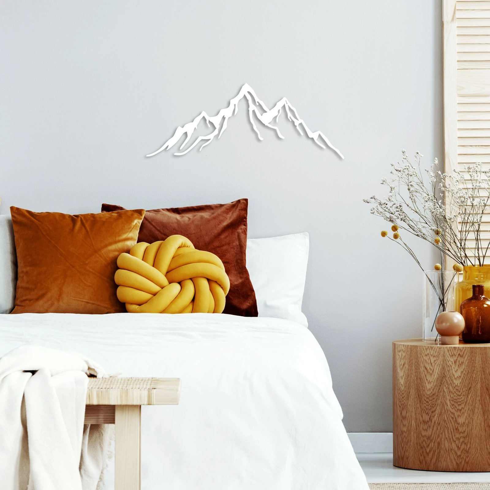 Aksesor muri dekorativ prej metali, model mali, ngjyrë e bardhë, 52x20cm