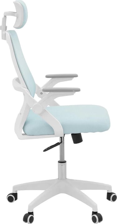 Karrige zyre Peja, material rrjetë, ngjyrë kaltër e çelët, kornizë e bardhë, 58x60x107-117cm