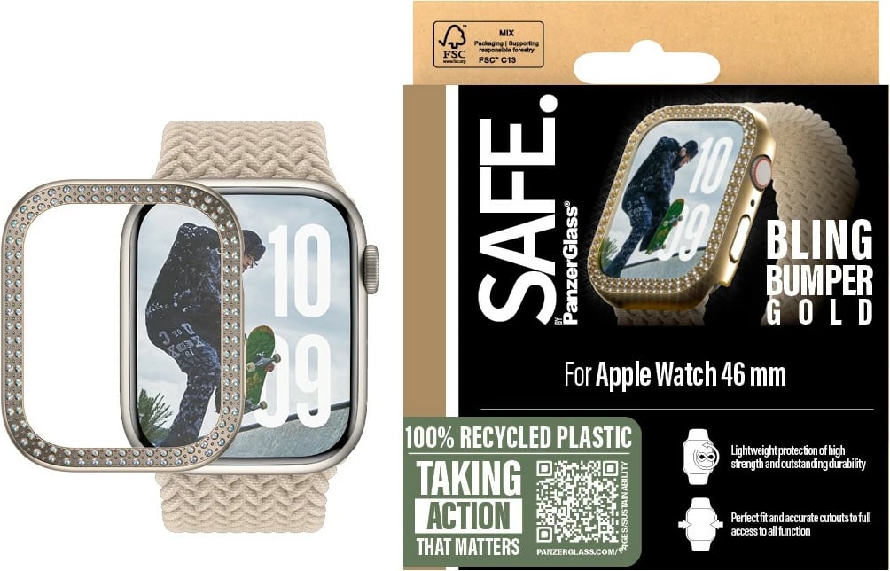 Mbështjellës PanzerGlass SAFE Bling Bumper për Apple Watch 10/46mm, transparent, gold