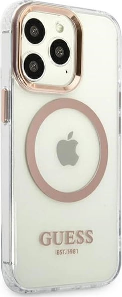 Mbështjellës Guess GUHMP13XHTRMD për iPhone 13 Pro Max 6.7", Metal Outline Magsafe, Transparent/Ari