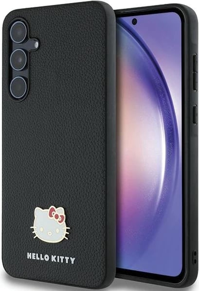 Mbështjellës Hello Kitty Metal Logo Kitty Head për Samsung Galaxy A55, i zi