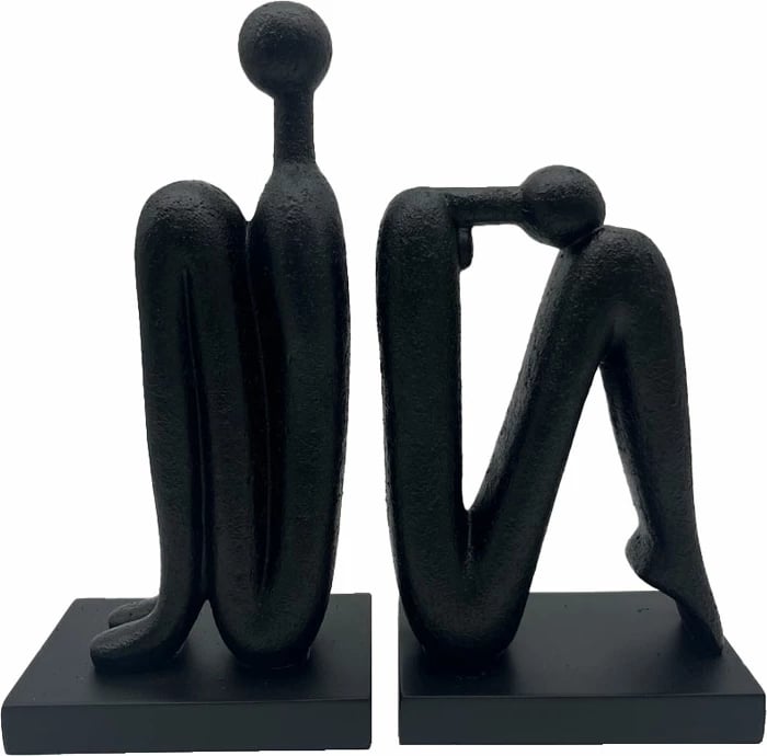 Set mbajtës librash dekorativë Mabior, 2 copë, polirezine, ngjyrë e zezë, 30x10x30 cm