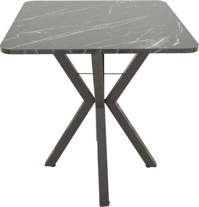 Tavolinë katrore Arenya, efekt mermeri i zi, këmbë metalike të zeza, 70x70x72cm
