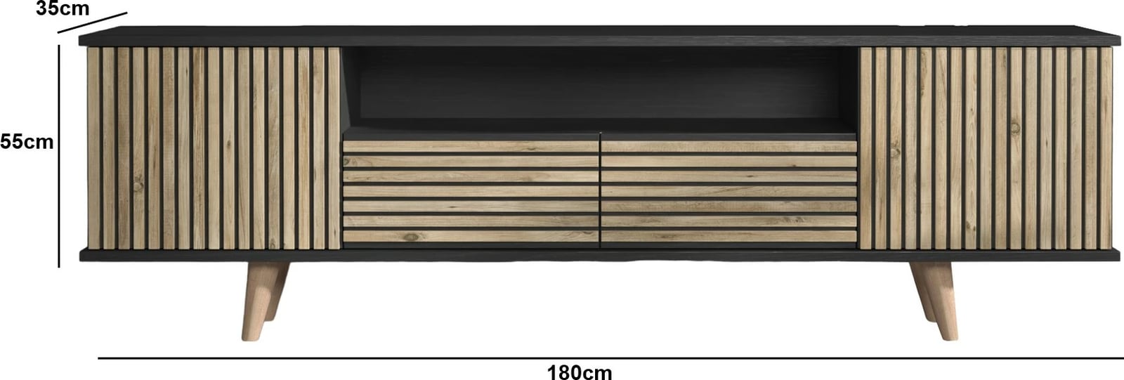 Komodë TV Hanah Home, FRN-9000, ngjyrë druri, e zezë, Atlantic Pine, 180x55x35cm
