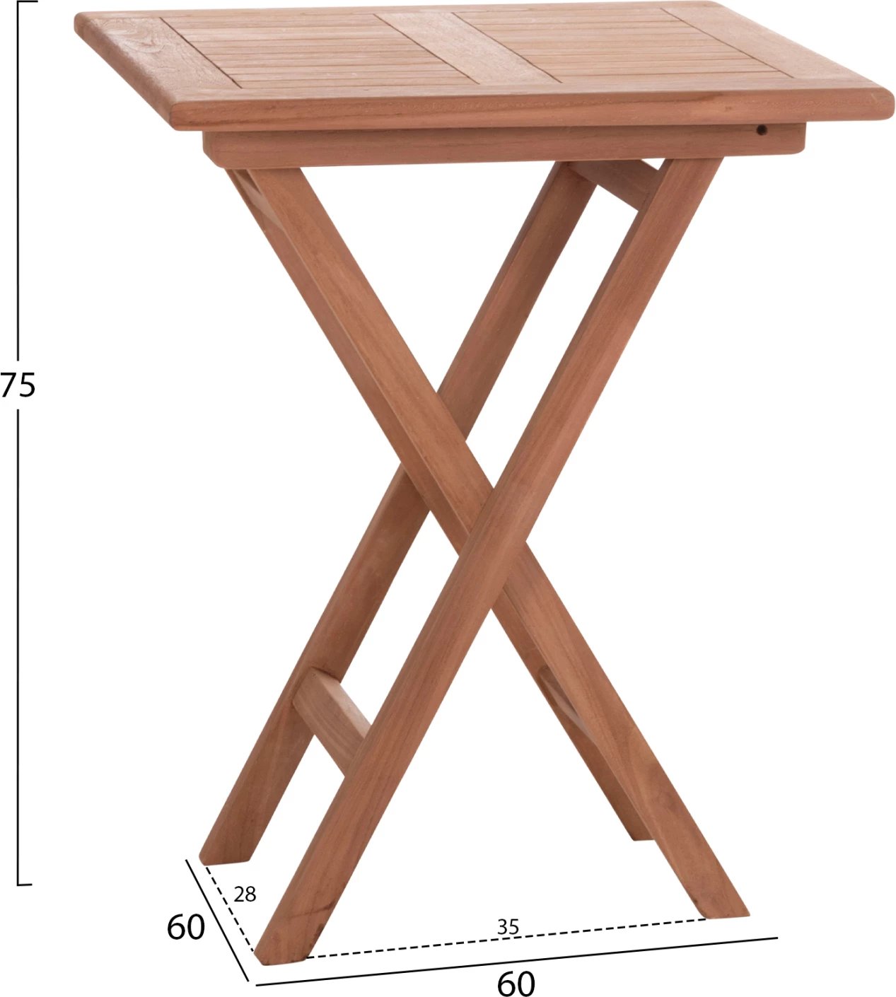 Tavolinë katrore palosëse ERIS, dru tik natyral, 60x60x75cm