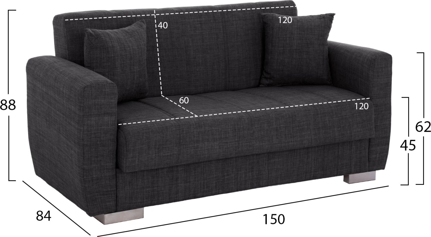 Divan 2-vendësh, shtrat, gri, FH3241.03, 150x84x88 cm