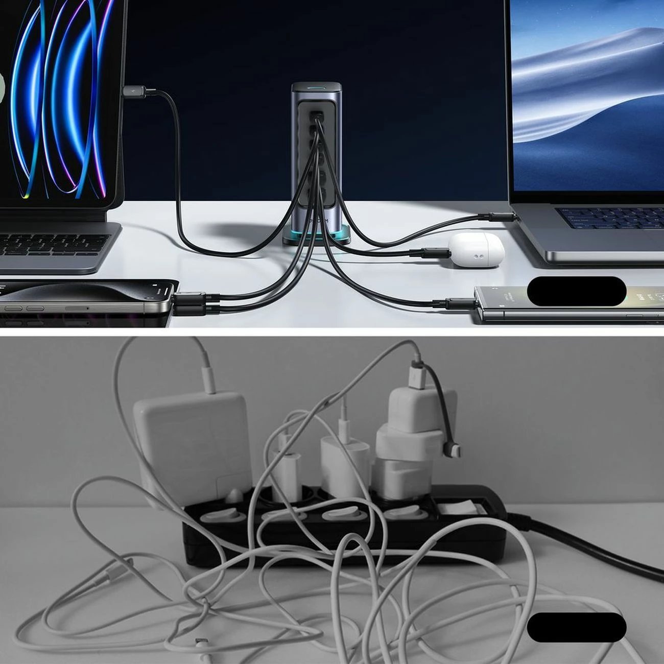 karikues muri GaN 65W, Joyroom JR-TCM02, stacion karikimi 6 porta (4xUSB-C + 2xUSB-A), prizë UK, kabllo 1.5 m, gri