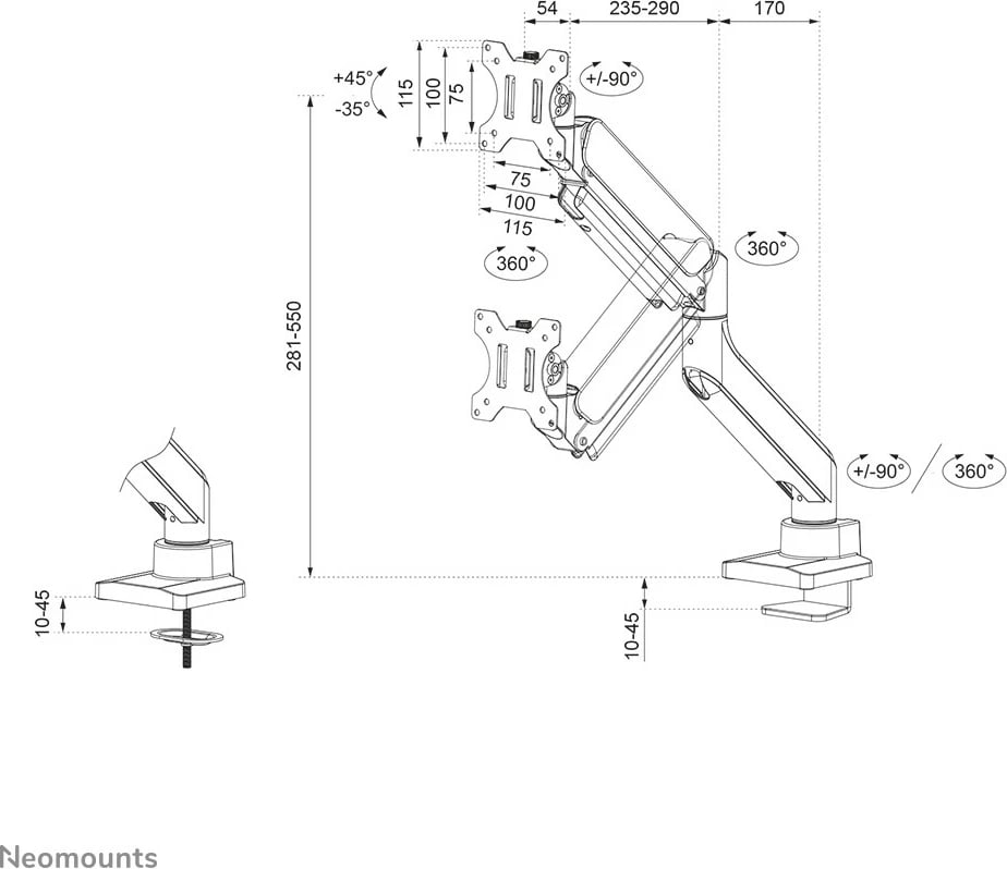 Krah monitori Neomounts DS70-450WH1, gas spring, Topfix, 17-42 inç, 15 kg, i bardhë Krah monitori Neomounts DS70-450WH1, gas spring, Topfix, 17-42 inç, 15 kg, i bardhë