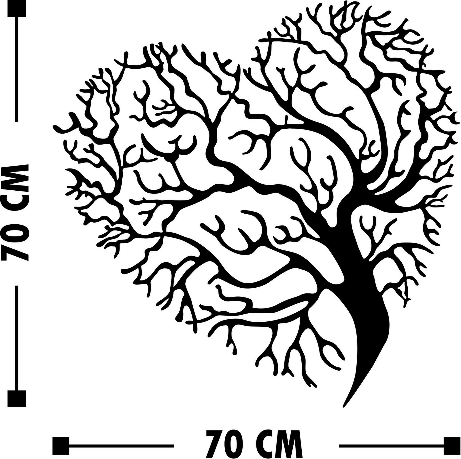 Aksesor dekorativ metalik për mur, Wallity, Kalp Agaç, ngjyrë e zezë, 70x70cm