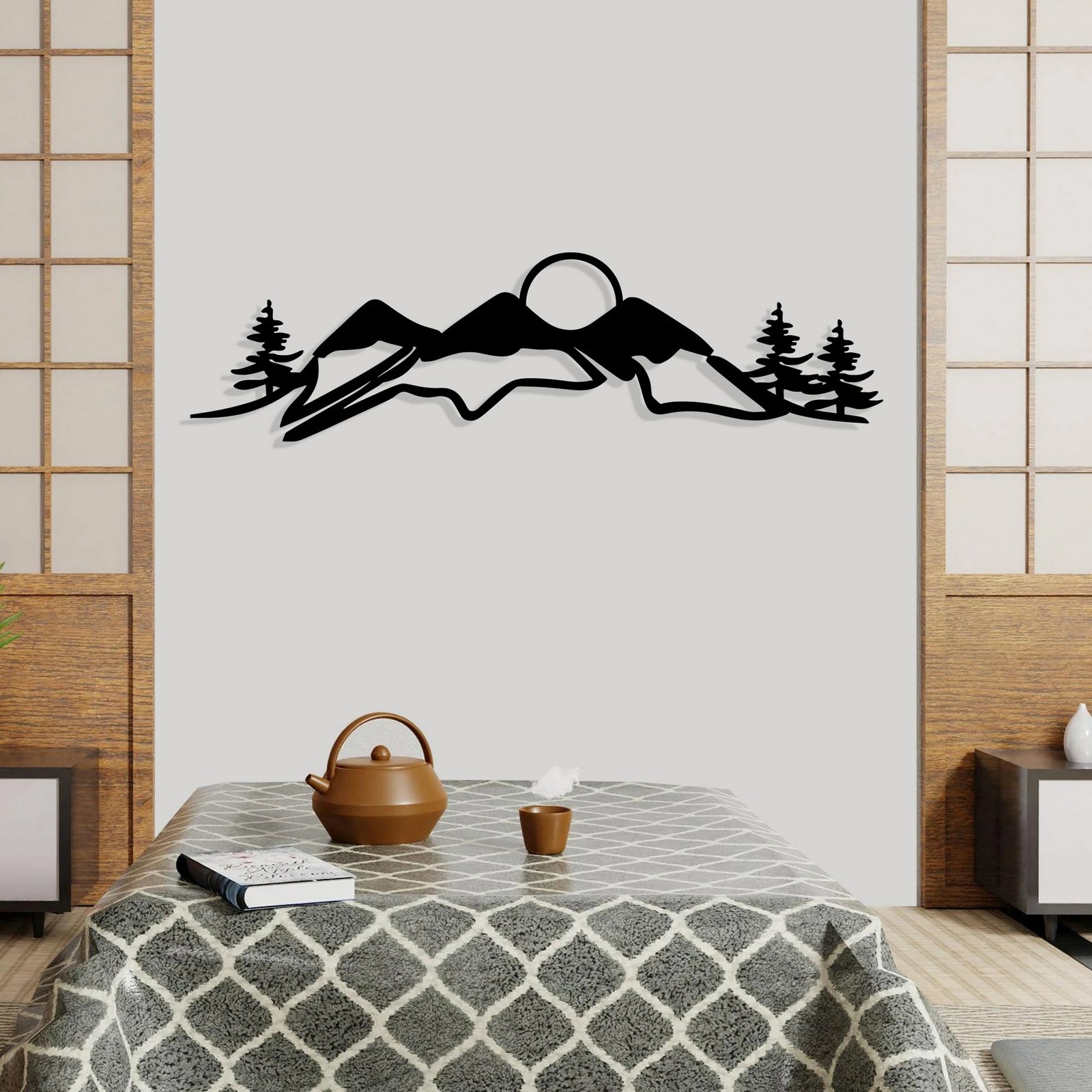 Aksesor dekorativ metalik për mur, Wallity, Snowtain, ngjyrë e zezë, 106x29cm