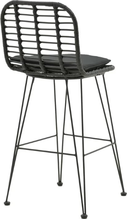 Karrige për bar Naoki, jastëk PE, ngjyrë e zezë, këmbë metalike, 46x56x110cm