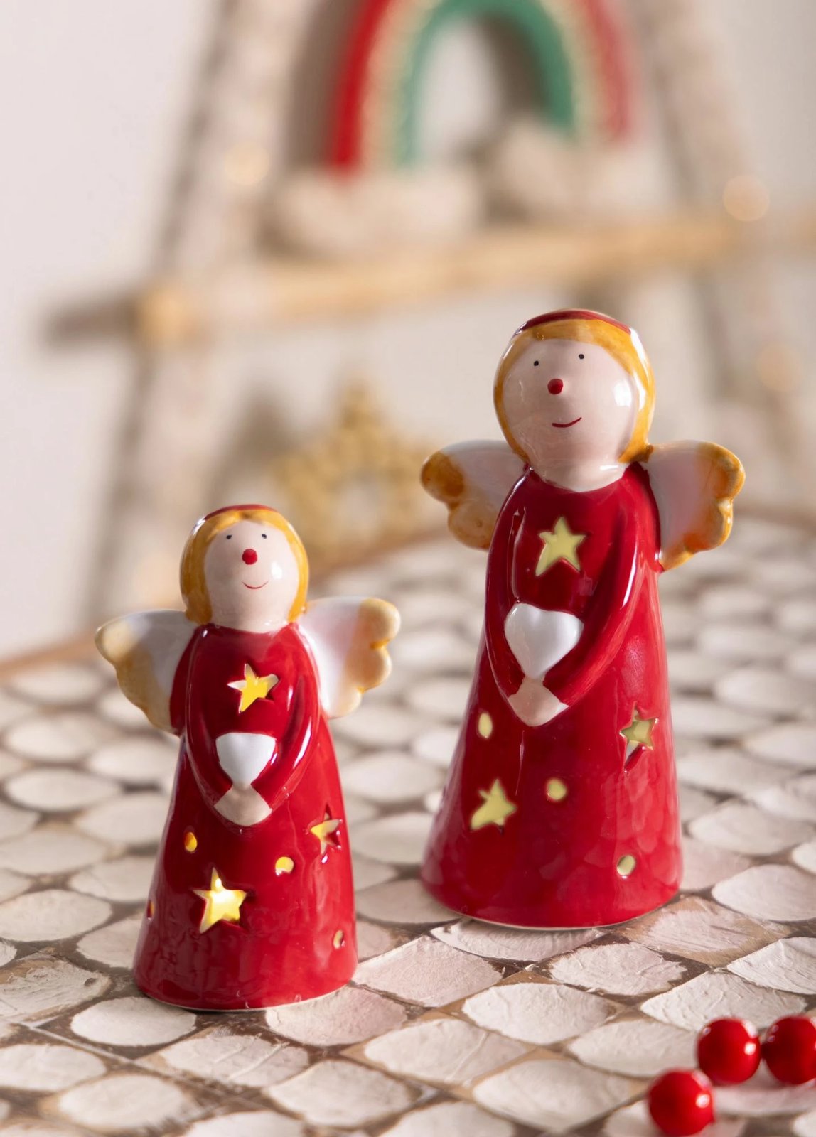 Objekt dekorativ prej qeramike, ngjyrë e kuqe dhe e bardhë, me dritë LED, Evila Originals, SUS0163, 7x5x10cm