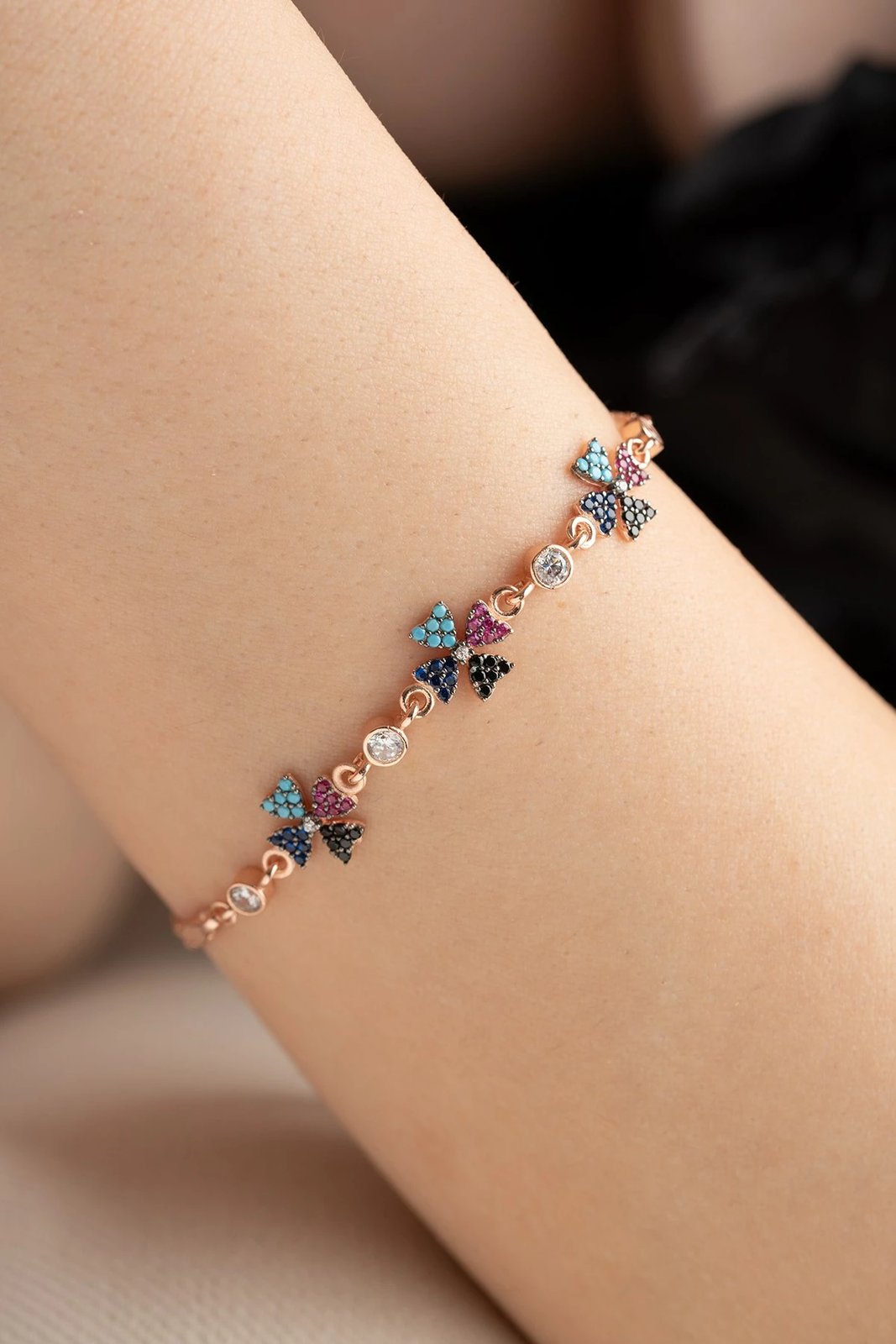 Byzylyk argjendi Jumeon, NRZ99355, ngjyrë rozë e artë, fuchsia, kaltër e errët, kaltër