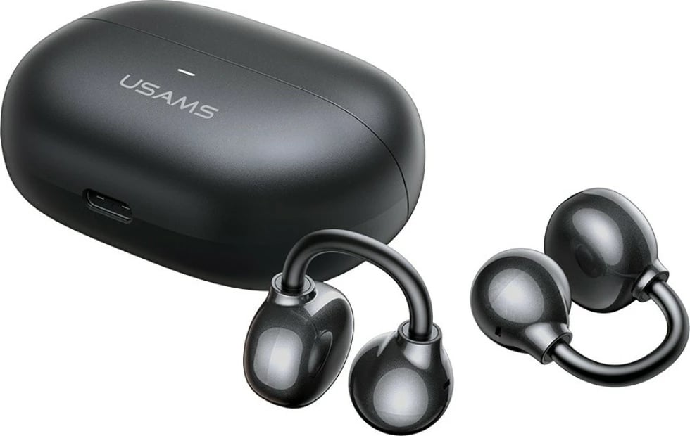 Kufje Bluetooth, USAMS Echo R02, Bluetooth 5.3, ear-clip in-ear, mikrofon i integruar, kuti karikimi 300 mAh, gri