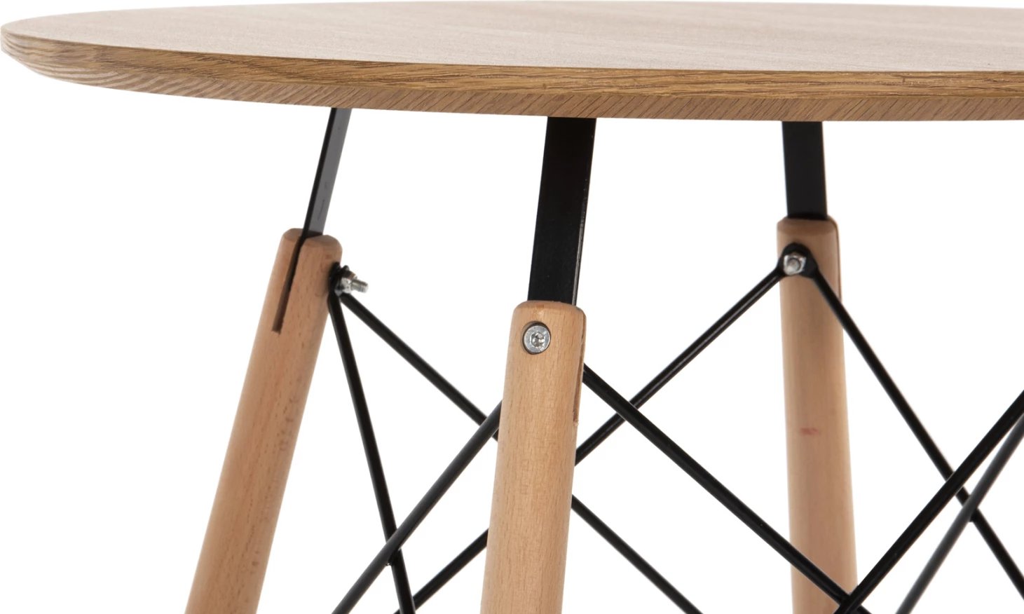 Tavolinë e rrumbullakët minimaliste për ngrënie, MDF, këmbë druri ahu, ngjyrë natyrale, Φ60x76cm