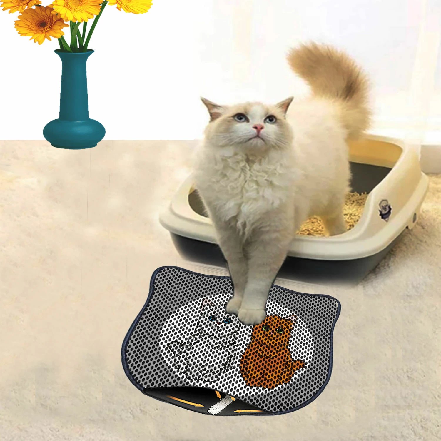 Tapet për rërë maceje, Paws & Whiskers, Kdkafa0017, shumëngjyrësh, 40x50cm