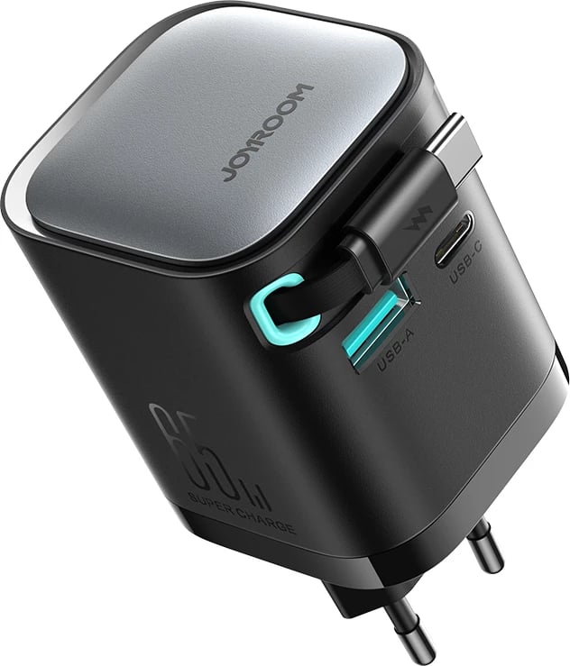 Karikues muri Joyroom JR-TCL02 GaN, 65W, 3 porta (USB-A, USB-C, kabllo USB-C), i zi