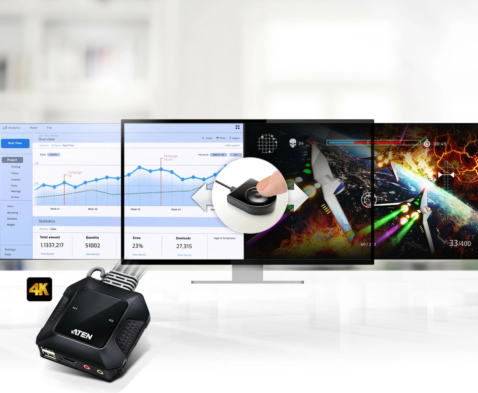 KVM switch ATEN CS22H, 2 porta, USB, HDMI 4K, e zezë KVM switch ATEN CS22H, 2 porta, USB, HDMI 4K, e zezë